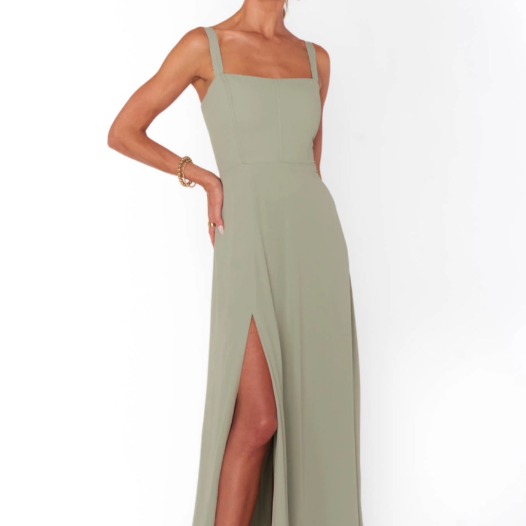 Elegant Sage Maxi Dress With Square Neck